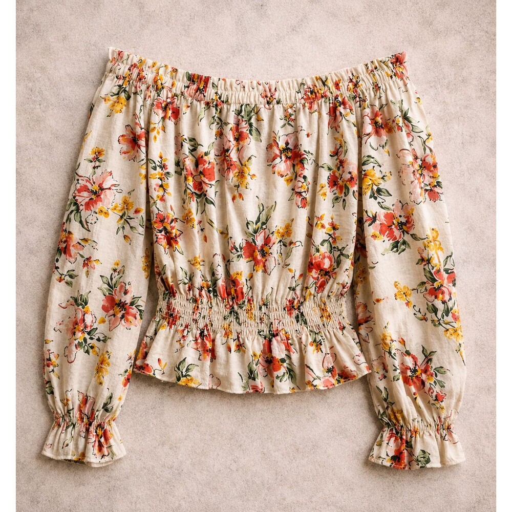 Boho Floral Peasant Blouse Womens Large Off Shoulder Cottagecore NWT